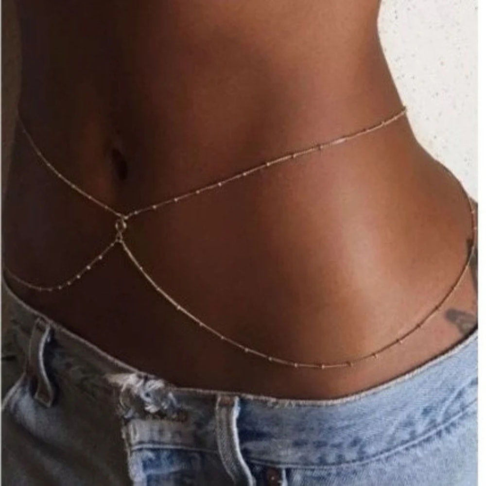 Body Jewelry Gold Plated - Corrente de Barriga Ajustável para Bikini,