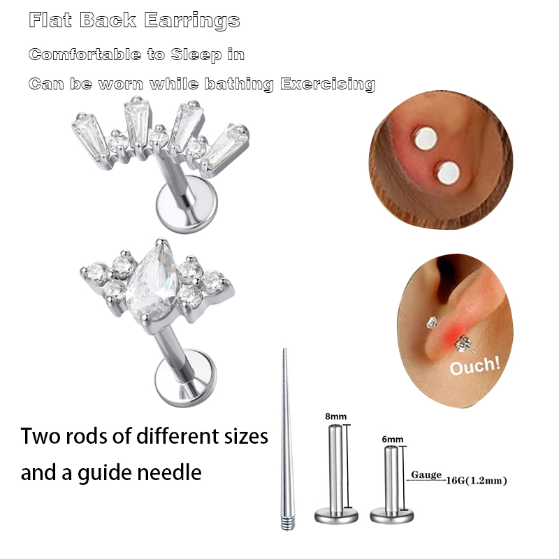 Tragus Flat Back - 1 Peça Brinco de Titânio ASTM