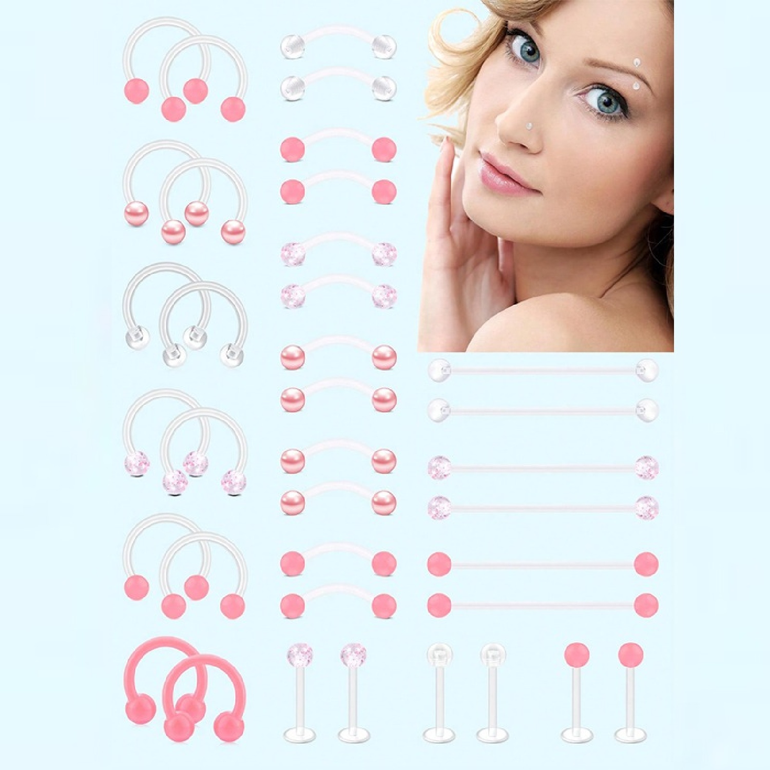 Body Jewelry Vertical Labret - 12pcs transparente rosa industrial piercing jóias