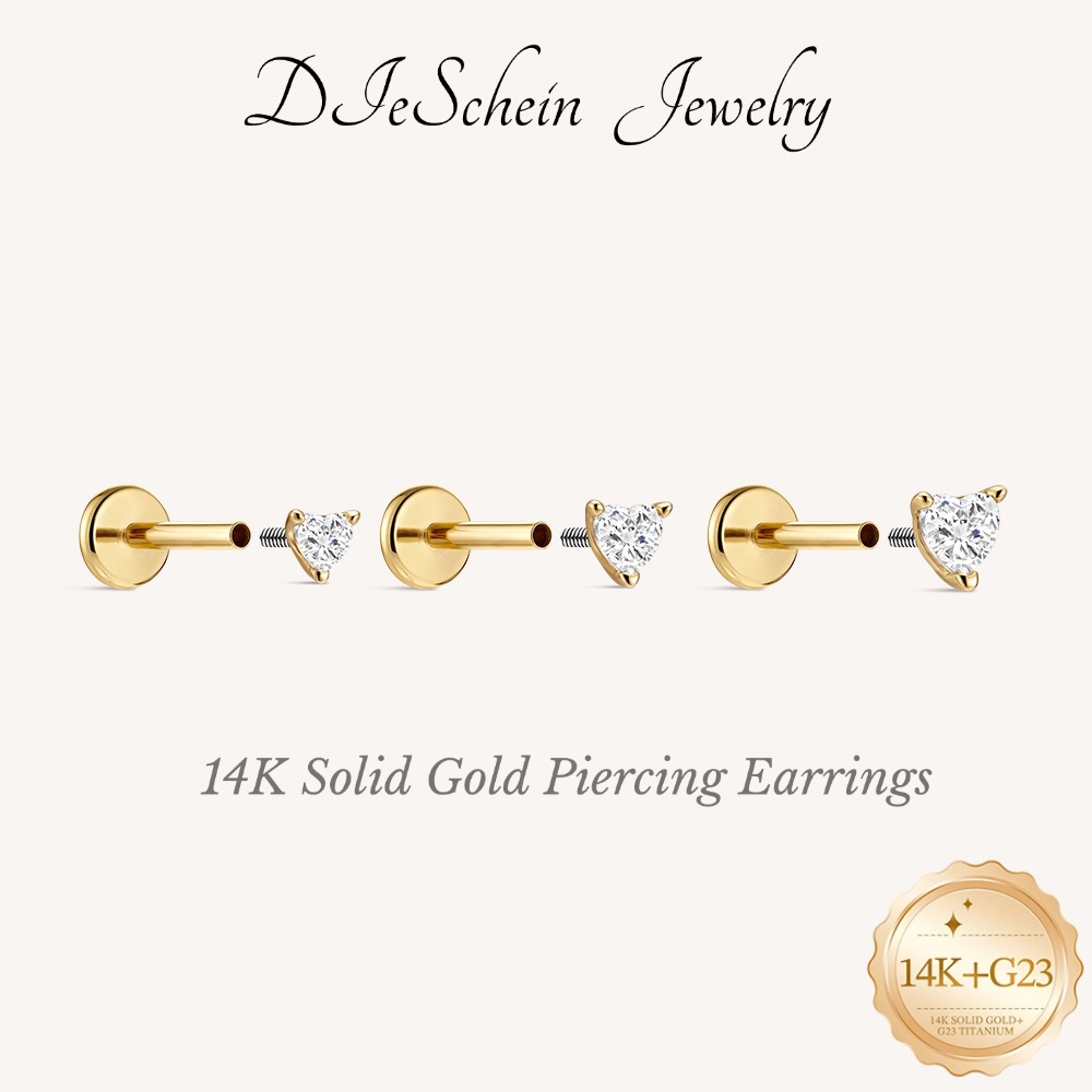 Tragus Flat Back - Brincos de Ouro Sólido 14K com