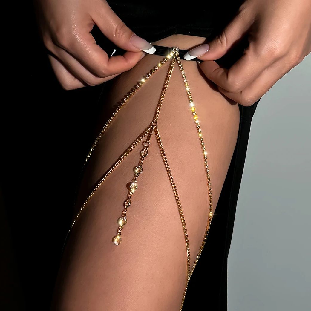 Body Jewelry Charms - Sexy brilhante cristal multicamadas borla perna