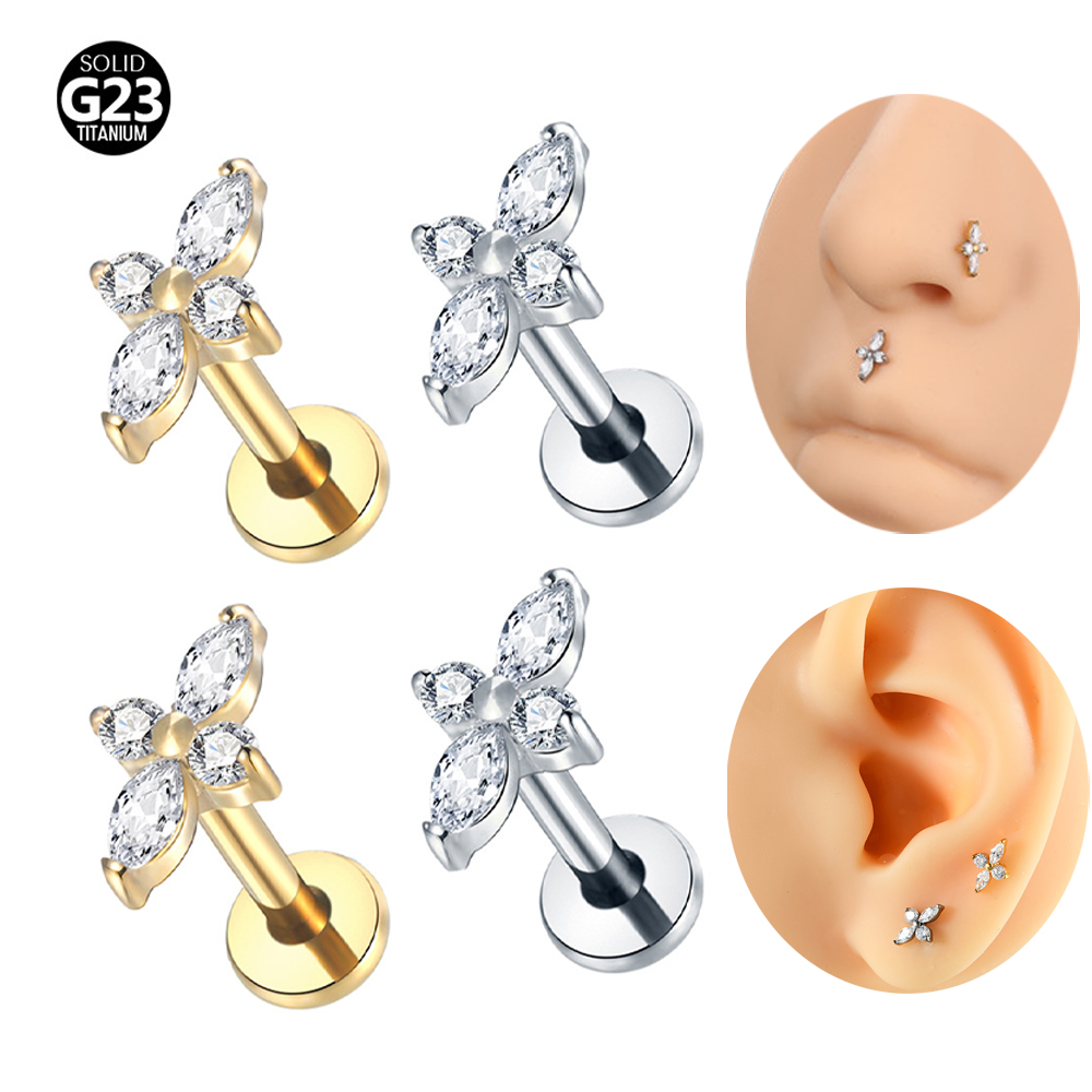 Tragus Flat Back - 1PC Piercing Labret de Titânio G23