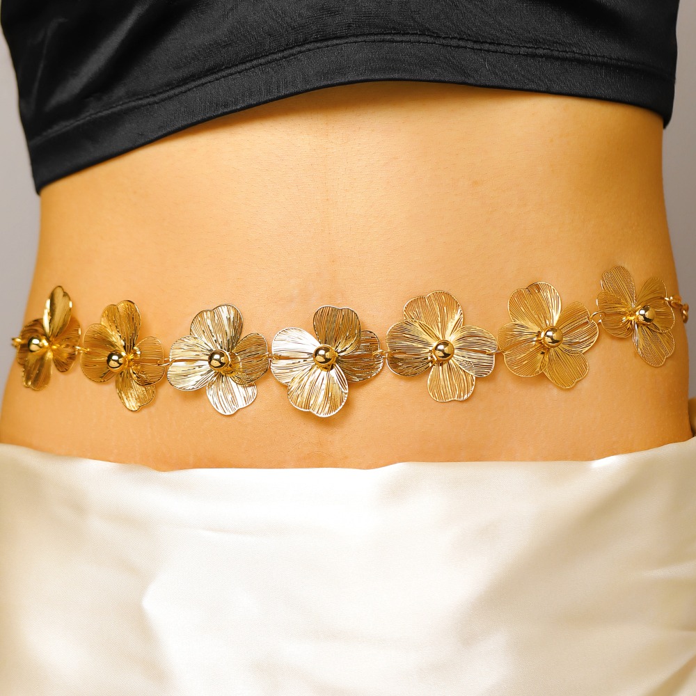 Body Jewelry Charms - Corrente de Cintura Floral Boêmia Dourada