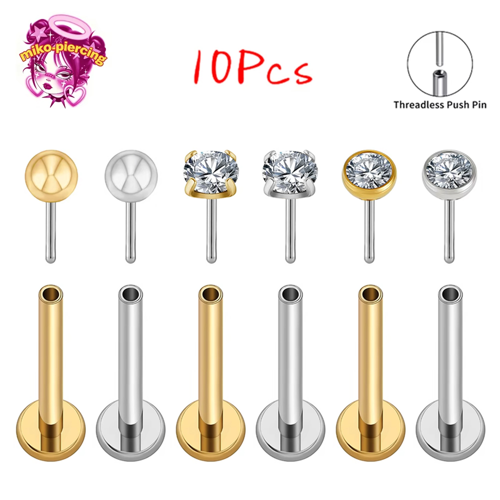 Body Jewelry Threadless - 10 Peças ASTM F136 Titânio 20G/18G/16G