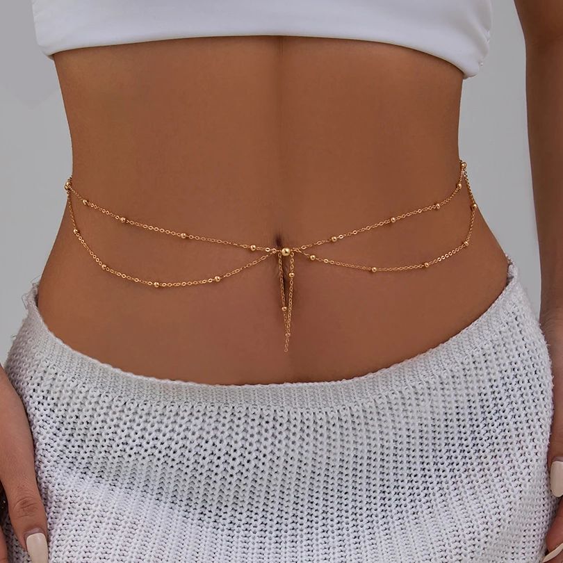 Body Jewelry Ends - Kunjoe multicamadas cor dourada fina corrente