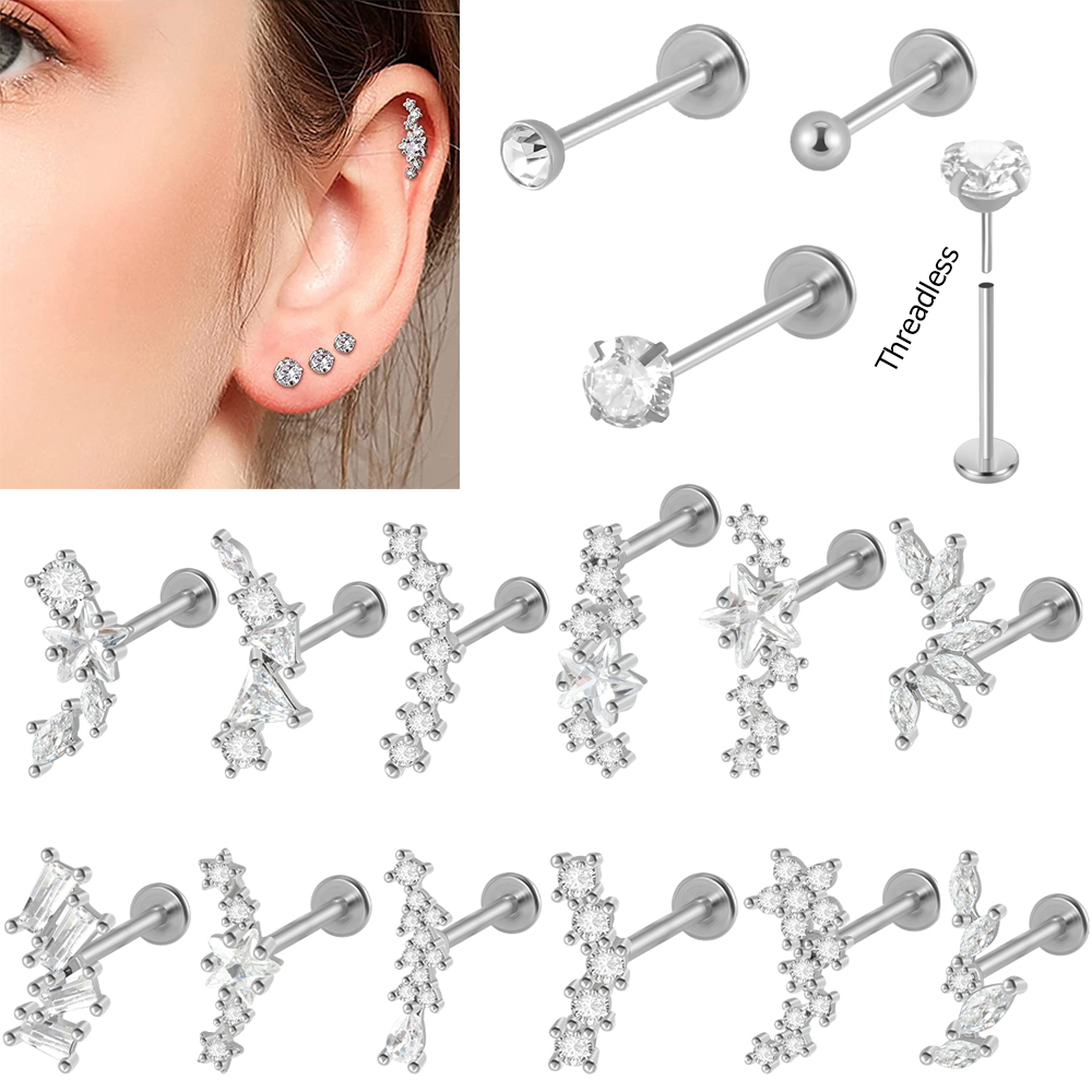 Body Jewelry Threadless - Aço cirúrgico Zircão Labret, Threadless, Marquise