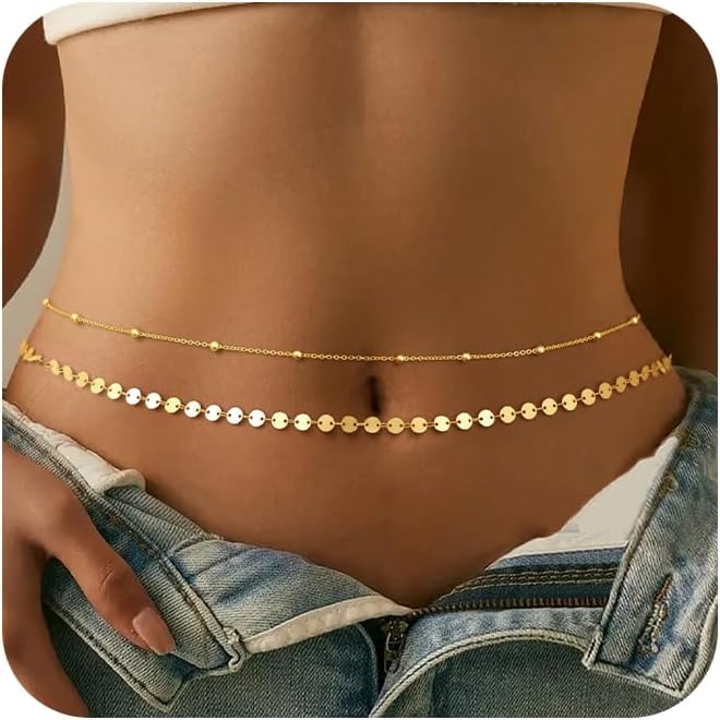 Body Jewelry Gold Plated - Corrente de barriga banhada a ouro