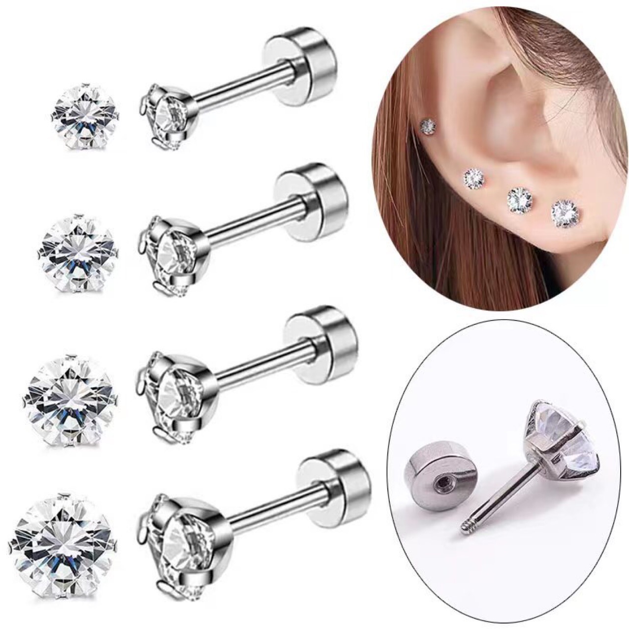 1 par clássico parafuso trasei - Tragus Flat Back avaliação e preço