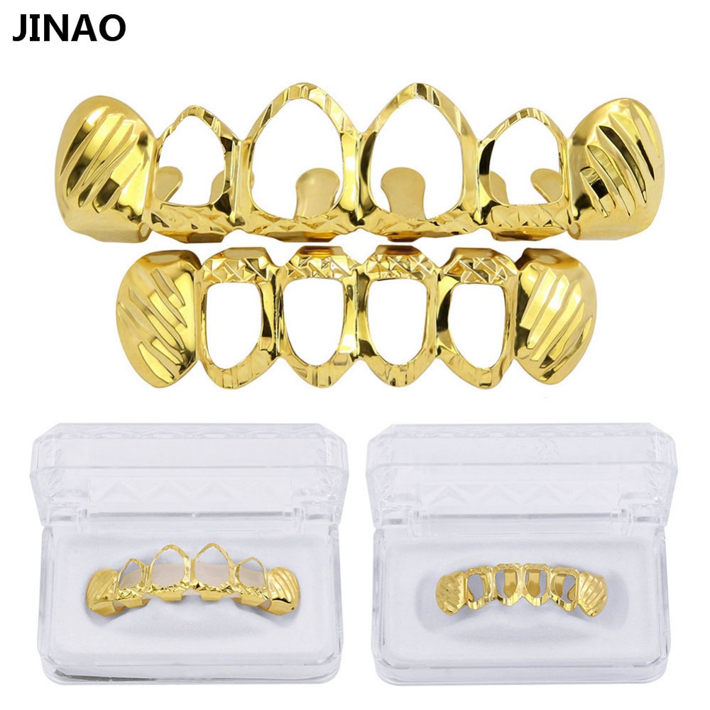 JINAO-Conjunto D-Cut Grillz, c - Body Jewelry Gold Plated avaliação e preço