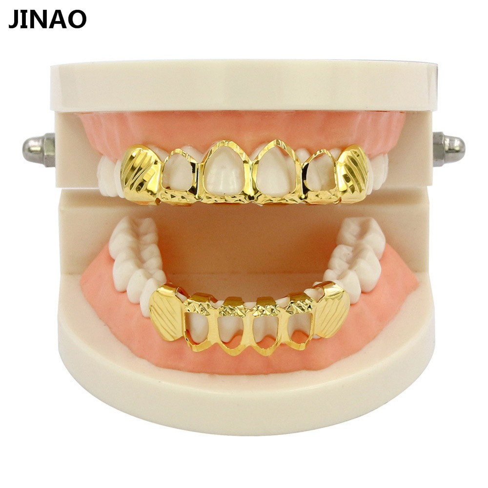 JINAO-Conjunto D-Cut Grillz, c - Body Jewelry Gold Plated avaliação e preço